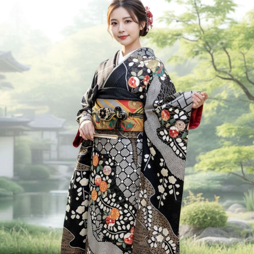 振袖フルセット(8点)・成人式・絞り・手絞り・辻ヶ花・鈴乃屋扱・金駒刺繍・金彩