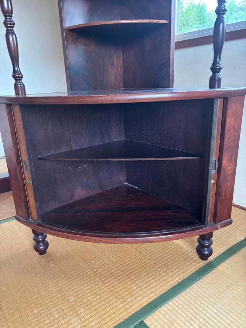 昭和レトロ ミッドセンチュリー 木製コーナーラック 飾り棚 半円型