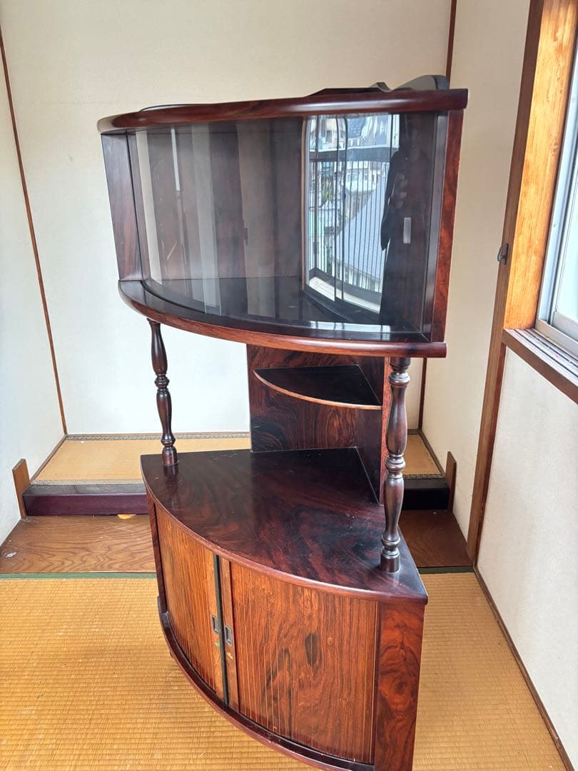 昭和レトロ ミッドセンチュリー 木製コーナーラック 飾り棚 半円型