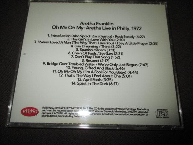 洋楽 Aretha Franklin Fillmore / Philly Live