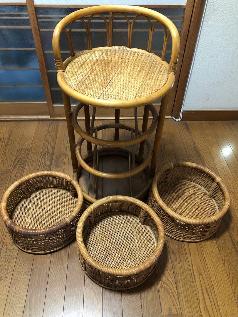 ラタン製 3段収納バスケット