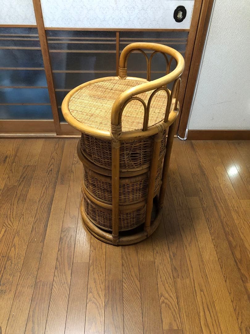 ラタン製 3段収納バスケット