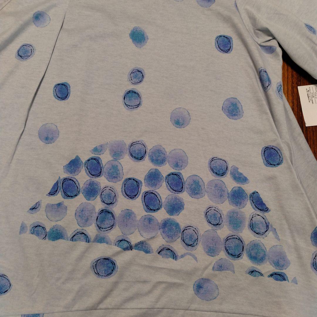 新品センソユニコ慈雨淡いブルーグレーに水玉模様 半袖Tシャツ