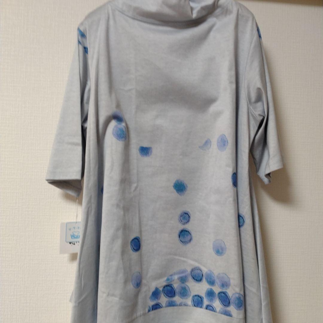 新品センソユニコ慈雨淡いブルーグレーに水玉模様 半袖Tシャツ