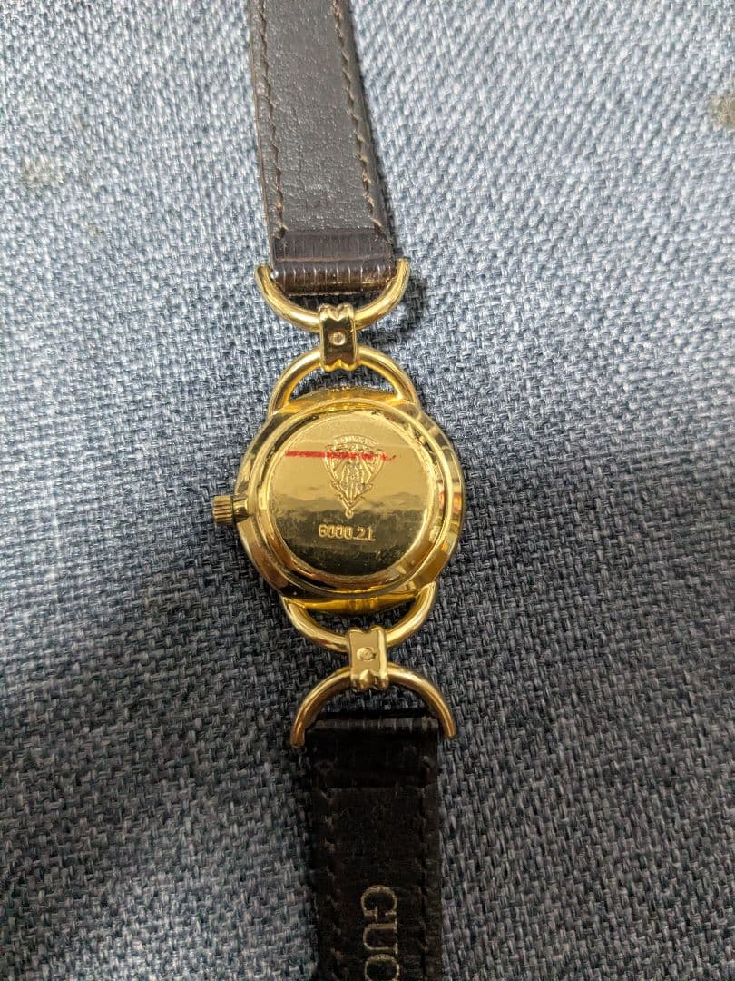 GUCCI グッチ 6000.2.L 腕時計 GP/レザー クオーツ
