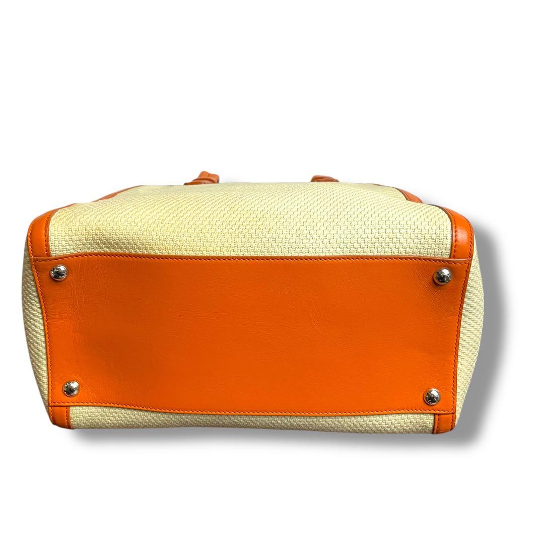 フェラガモ　トートバッグ　キャンバス×レザー　ガンチーニ　オレンジ　アリアナ