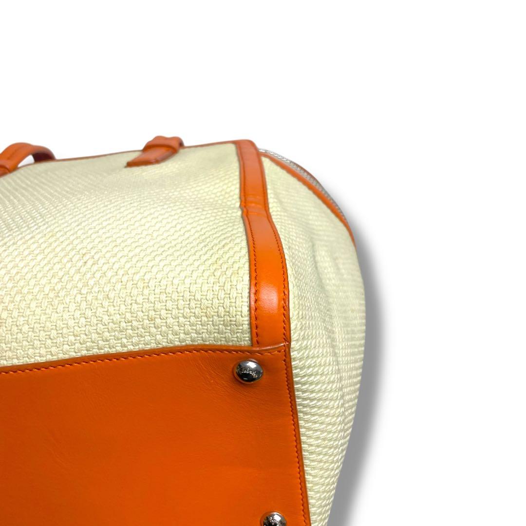 フェラガモ　トートバッグ　キャンバス×レザー　ガンチーニ　オレンジ　アリアナ