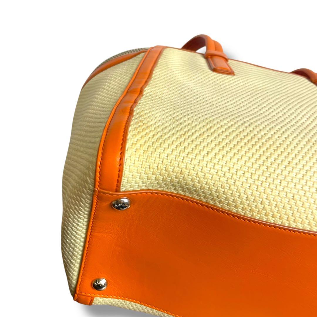 フェラガモ　トートバッグ　キャンバス×レザー　ガンチーニ　オレンジ　アリアナ