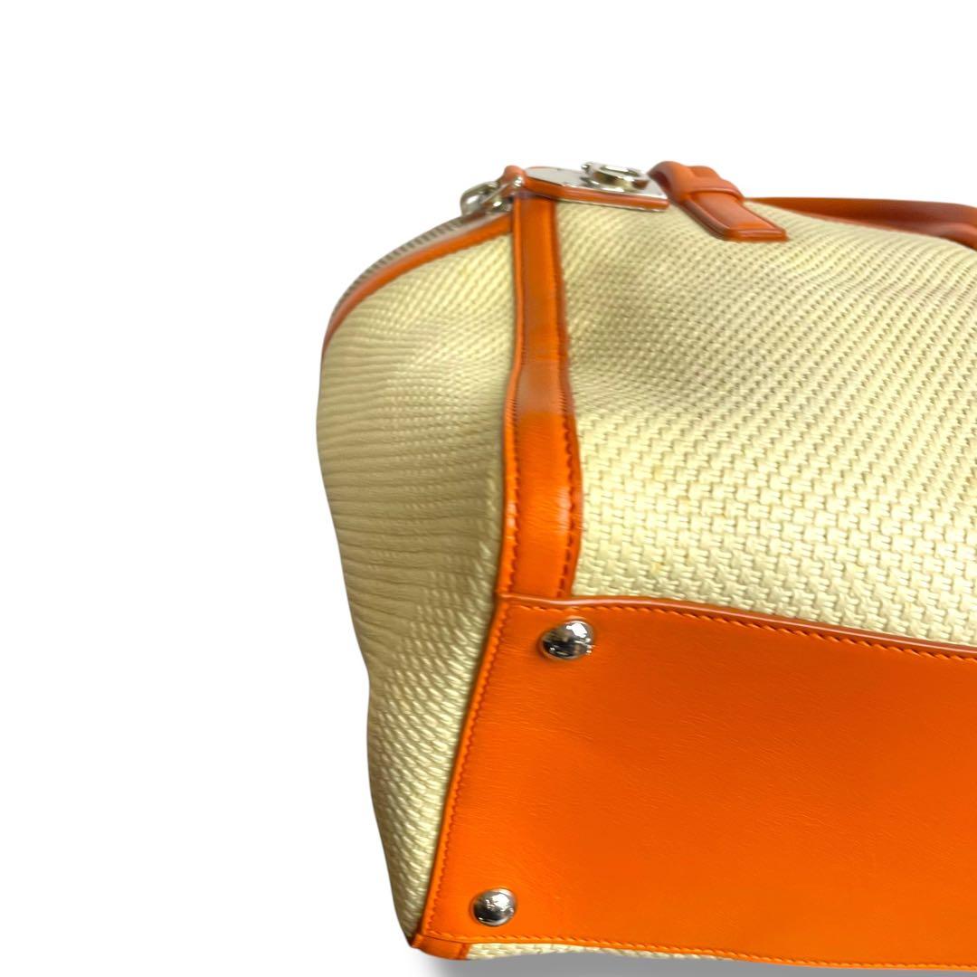 フェラガモ　トートバッグ　キャンバス×レザー　ガンチーニ　オレンジ　アリアナ