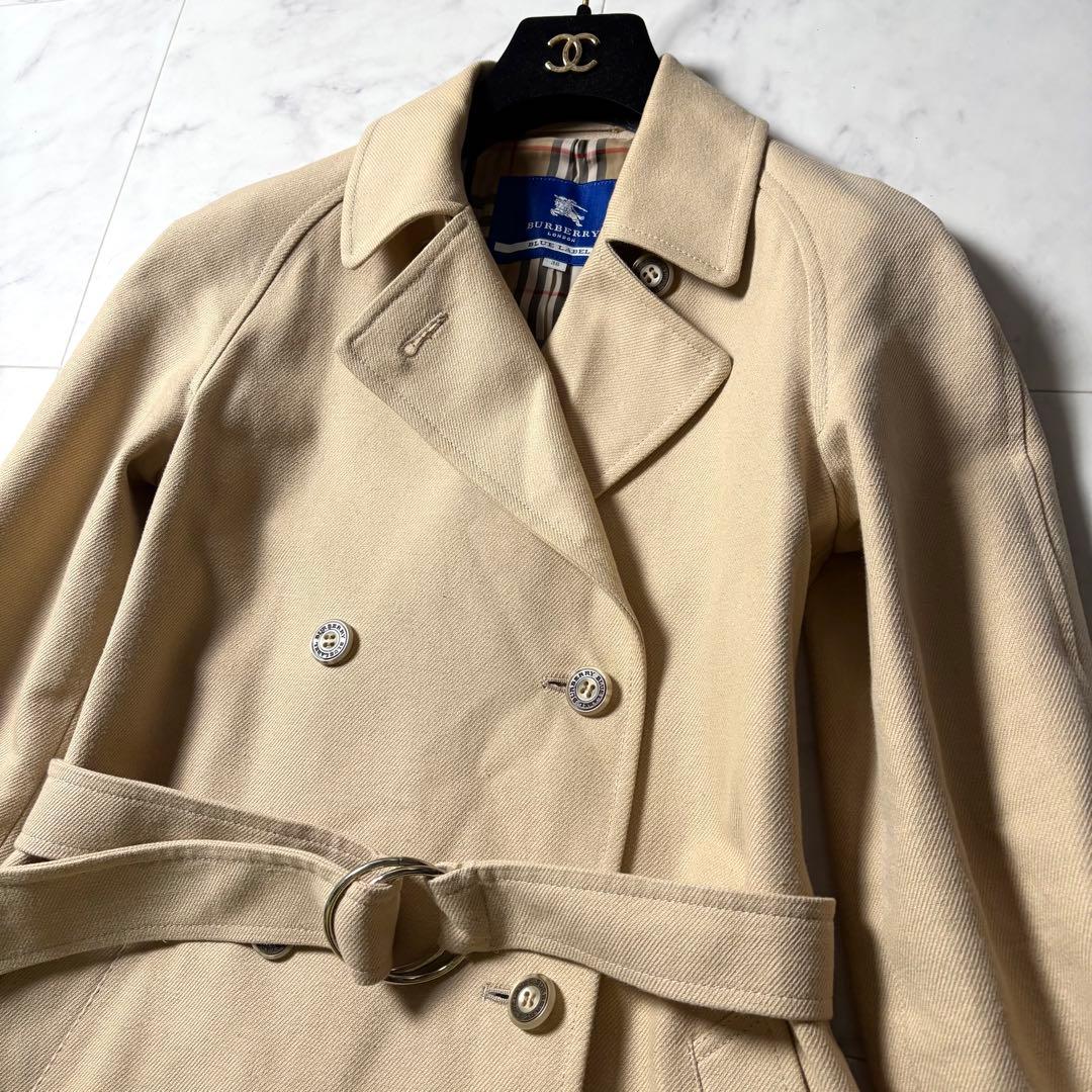 バーバリーブルーレーベル トレンチコート ロング丈 ノバチェック キャンバス地