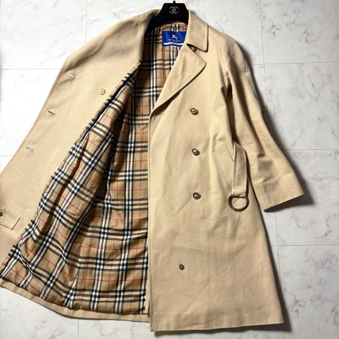 バーバリーブルーレーベル トレンチコート ロング丈 ノバチェック キャンバス地