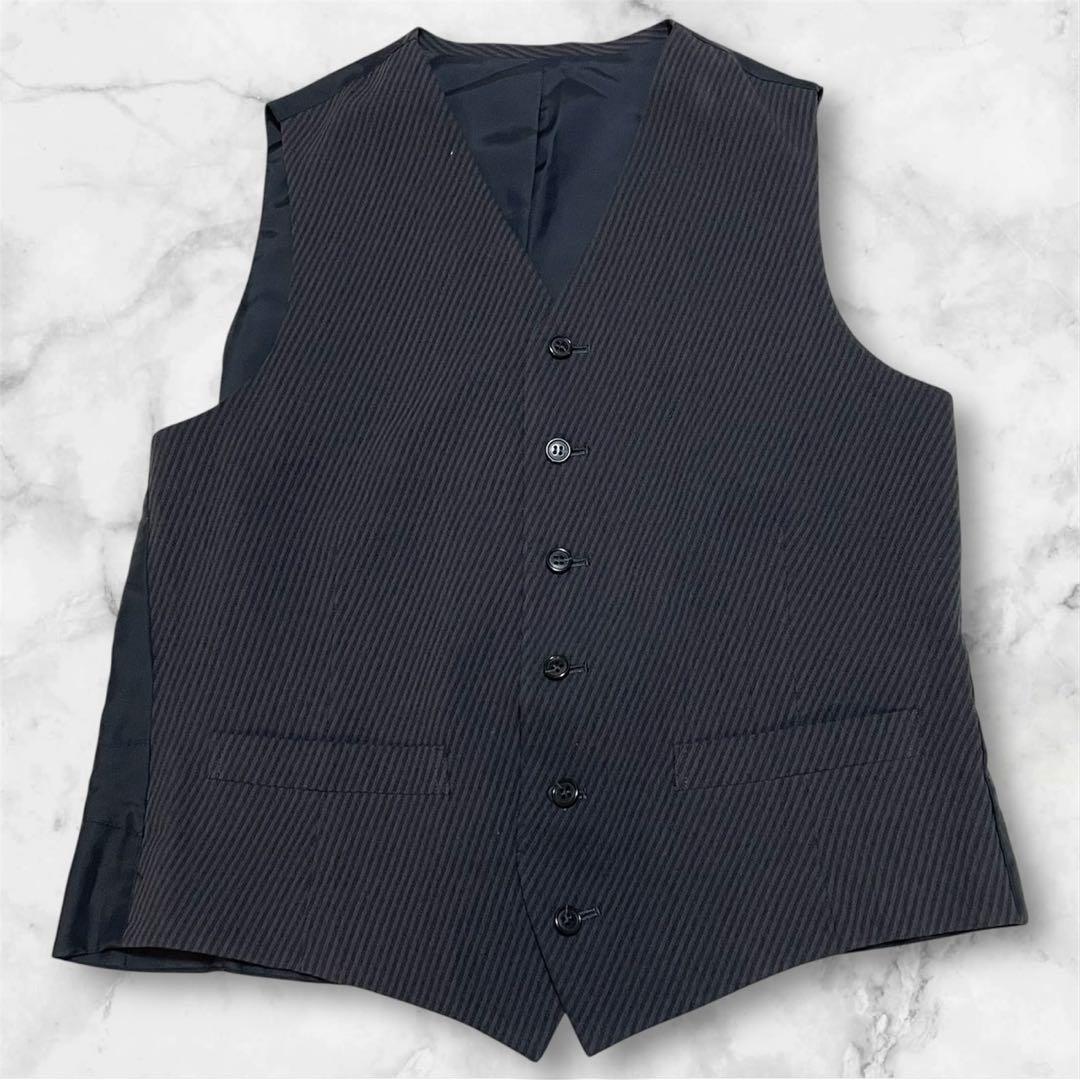 激渋　メンズ　ティノラス　3ピース　グレー　ストライプ柄　ウール100% M