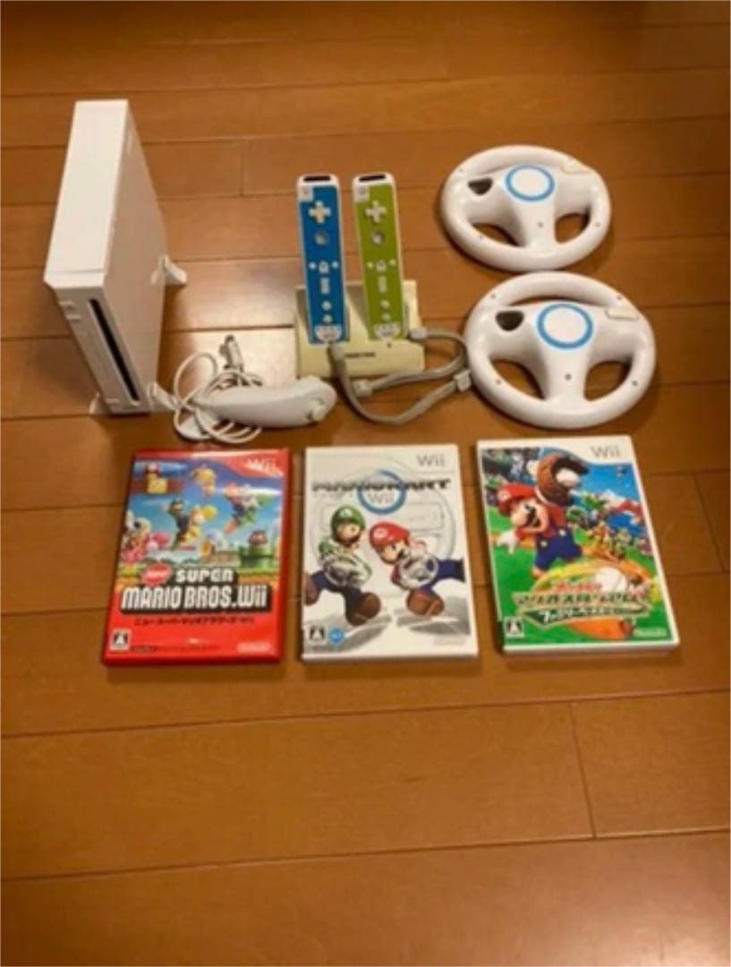 Wii＋カセット3本セット(マリオカートハンドル付き)