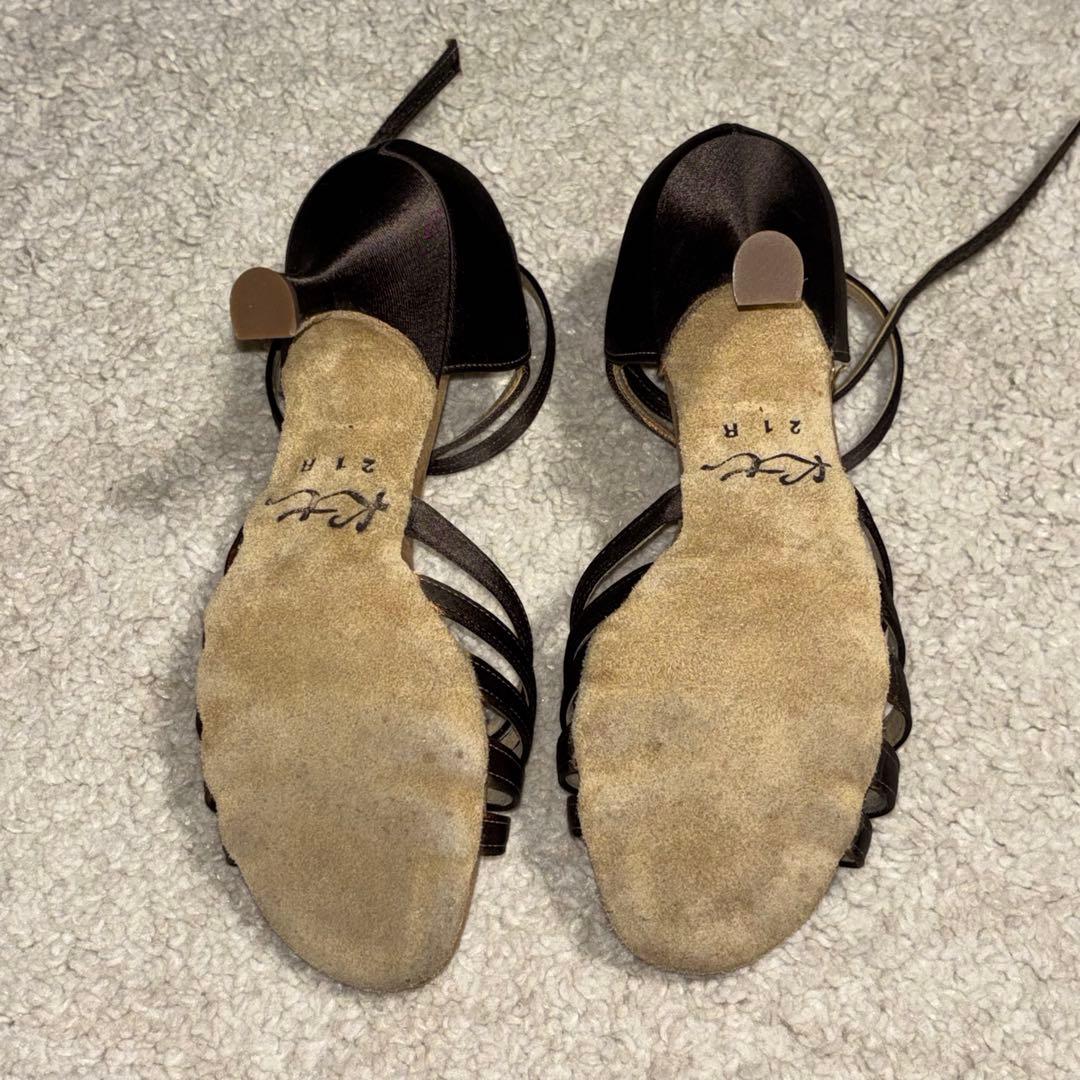 美品　社交ダンス　ラテン　シューズ　サテン　ホワイト　ヒール約7cm 21cm