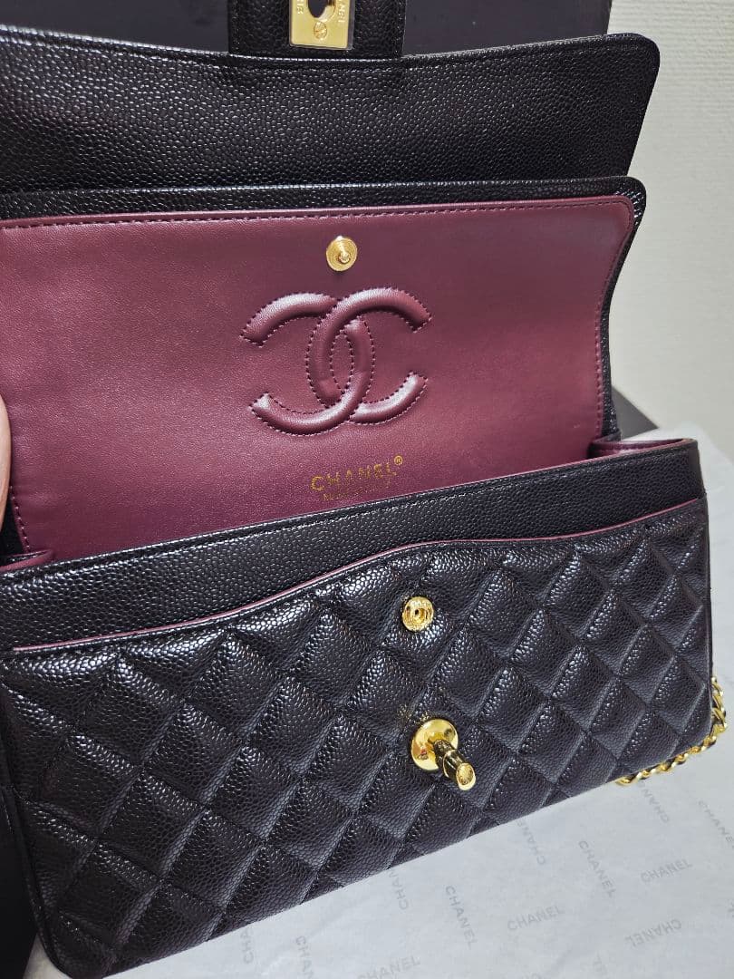 CHANEL ダブルチェーン　フラップバッグ　キャビアスキンゴールド☆ノベルティ