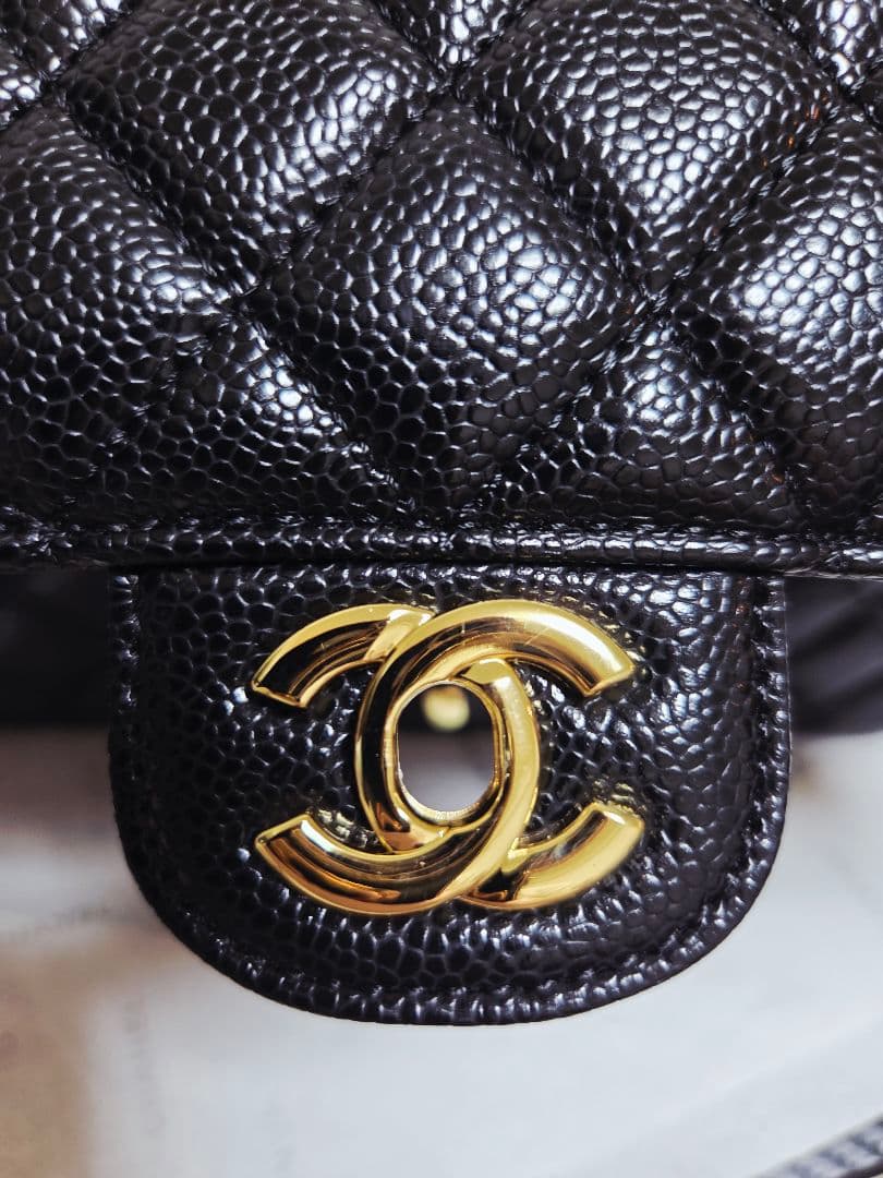 CHANEL ダブルチェーン　フラップバッグ　キャビアスキンゴールド☆ノベルティ