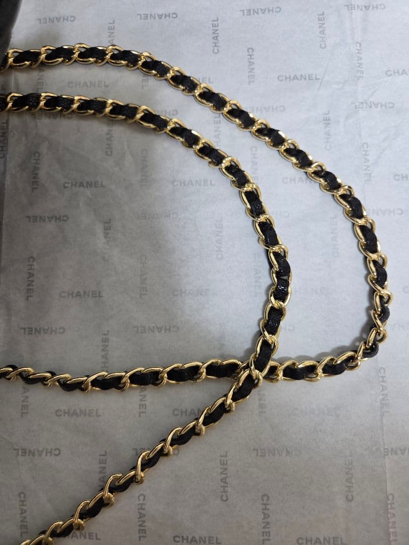 CHANEL ダブルチェーン　フラップバッグ　キャビアスキンゴールド☆ノベルティ