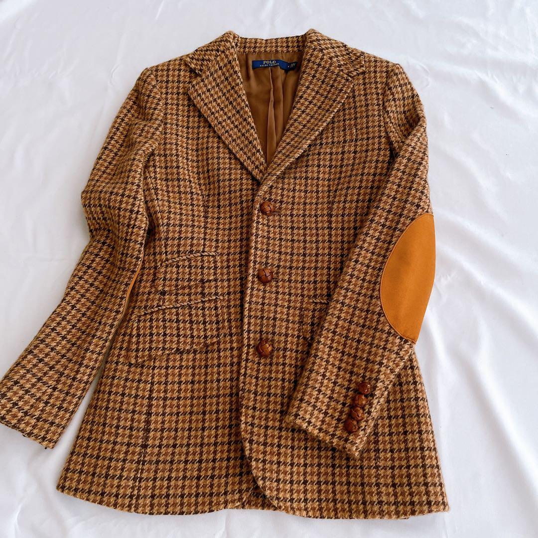 極美品 ポロラルフローレン ジャケット 千鳥格子 アルパカ ラムレザー パッチ