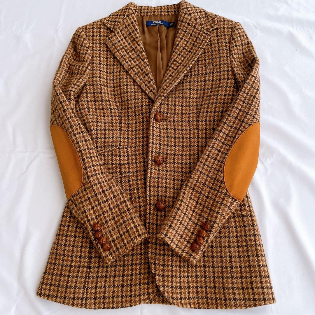 極美品 ポロラルフローレン ジャケット 千鳥格子 アルパカ ラムレザー パッチ