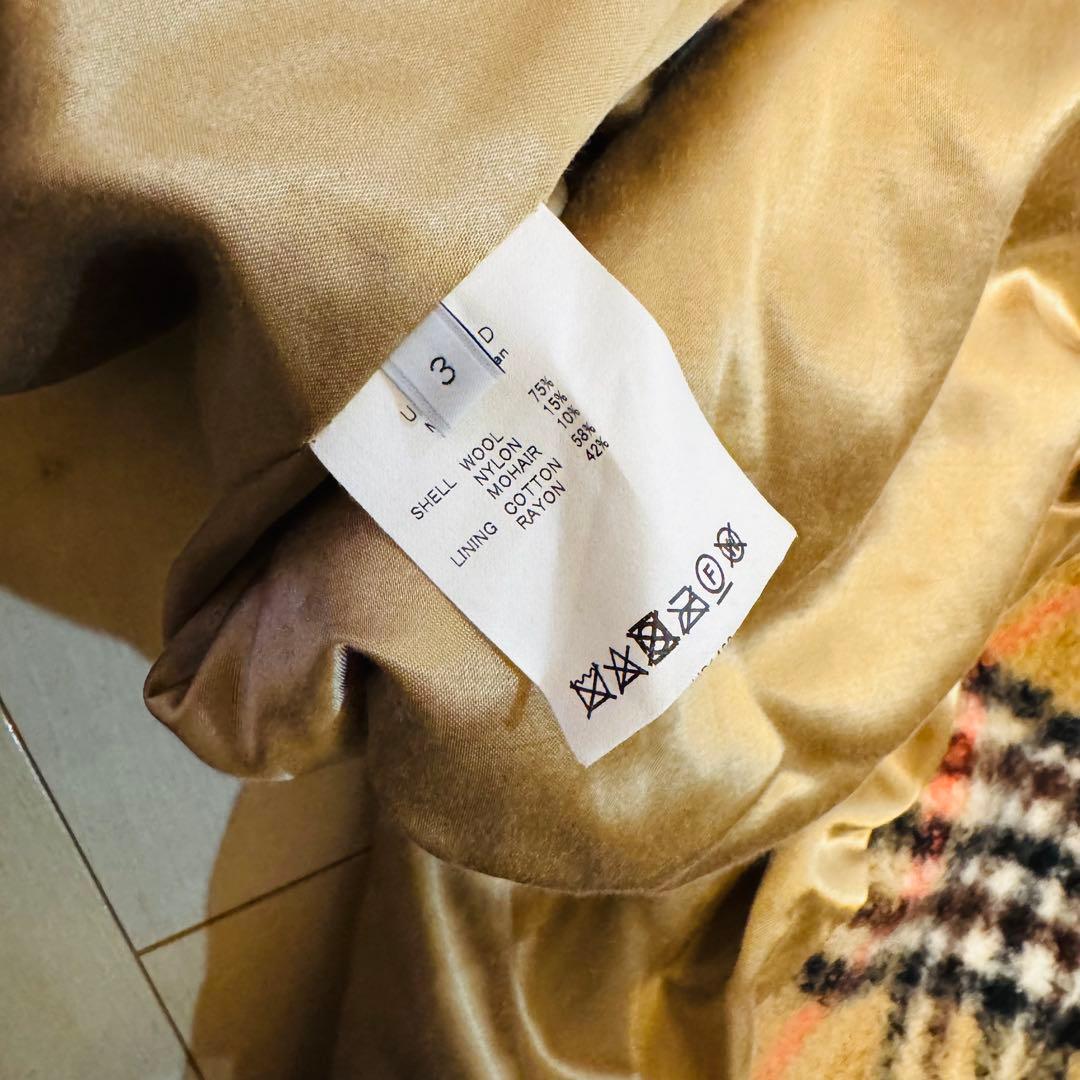 UNUSED ベージュ×黒×オレンジチェック ロングコート Lサイズ