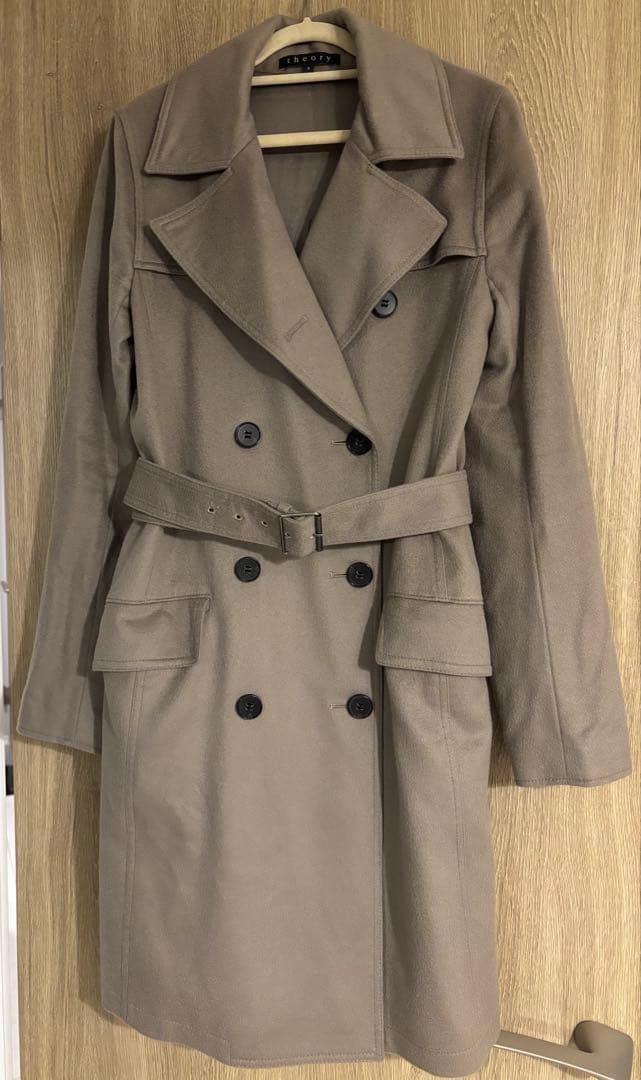 セオリー ベルテッドコート カシミヤ100 グレージュ S