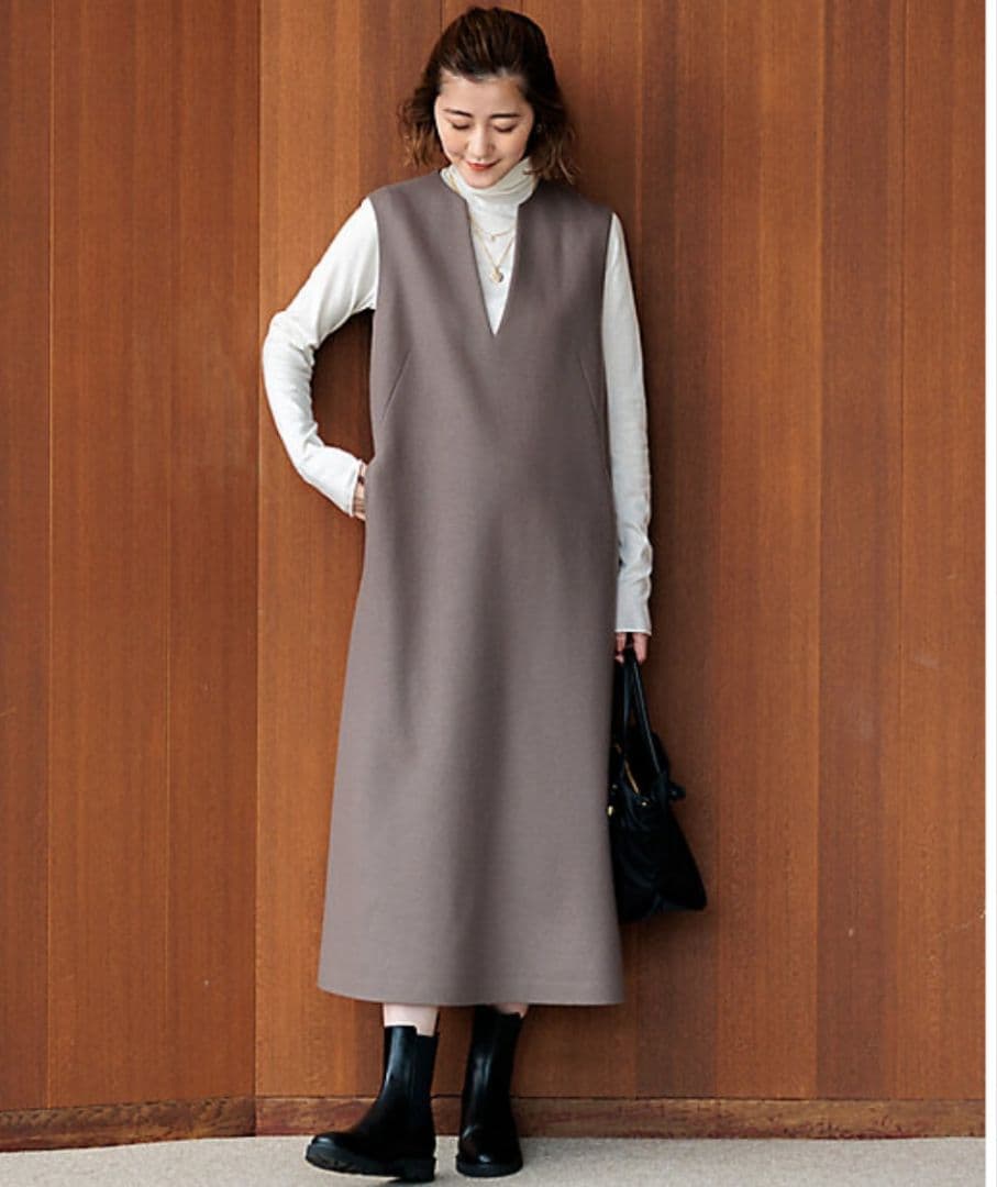 値下げ❗【着用1回】23区ジャンパースカート、ミドルジャージウール38