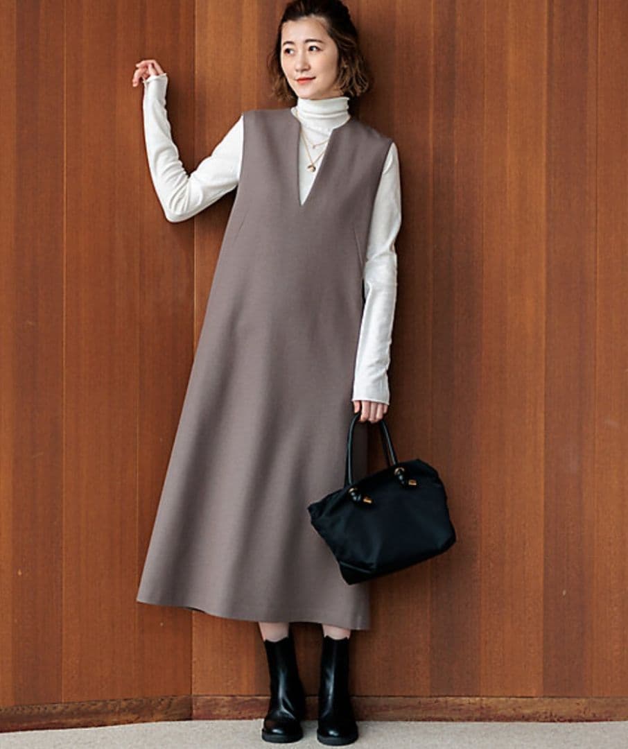 値下げ❗【着用1回】23区ジャンパースカート、ミドルジャージウール38