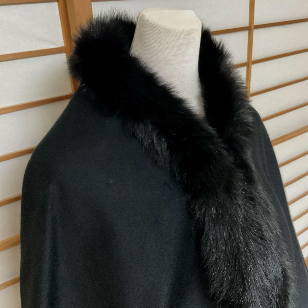 リアルファーケープ 黒 カシミヤ