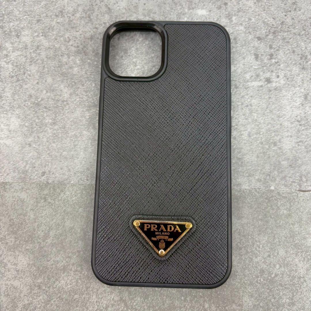 未使用級 プラダ iPhone13 ケース カバー サフィアーノ 三角ロゴ 黒