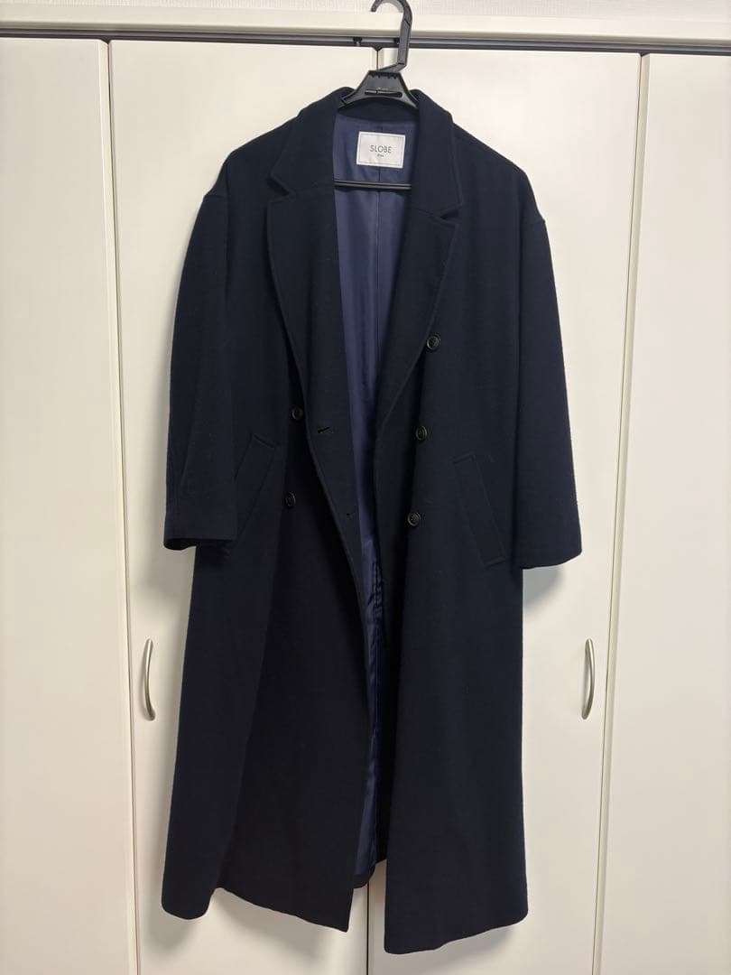 SLOBE ネイビー ダブルブレスト ロングコート