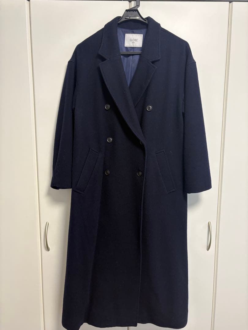 SLOBE ネイビー ダブルブレスト ロングコート