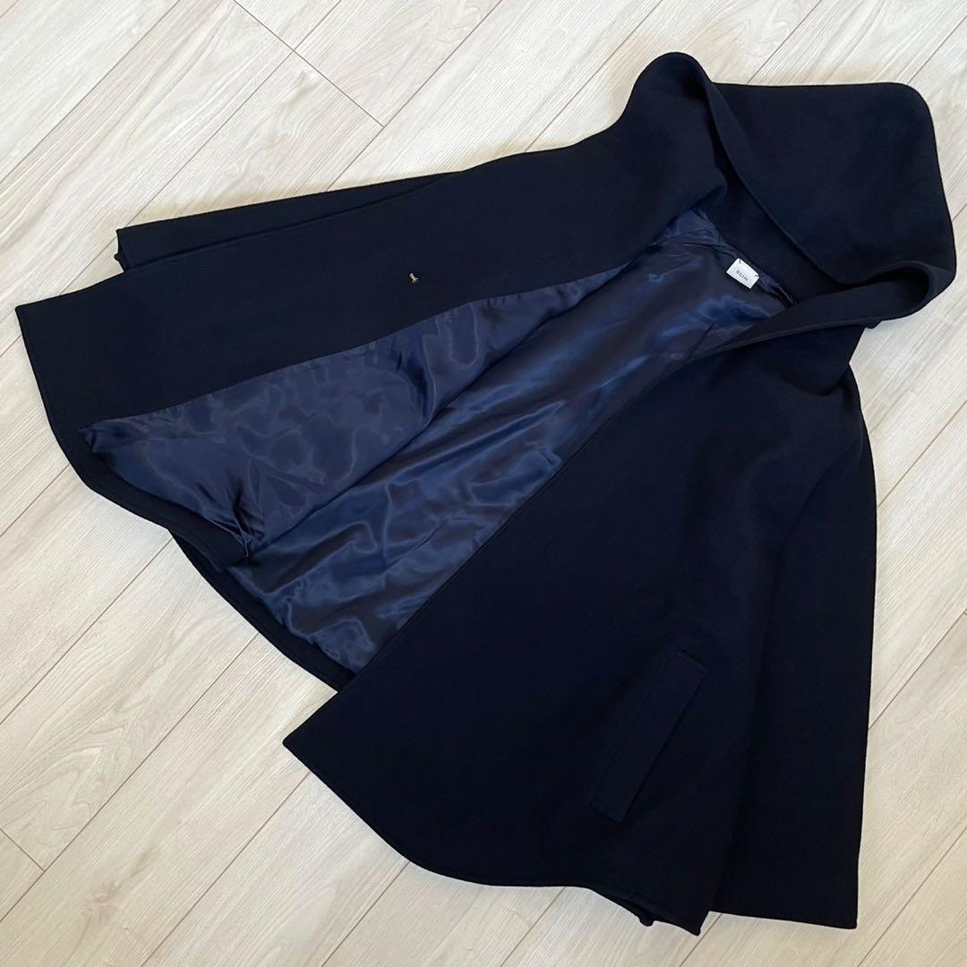 【エリン】ELIN✨美品✨フディーコート　ケープコート　ネイビー　ウール100%