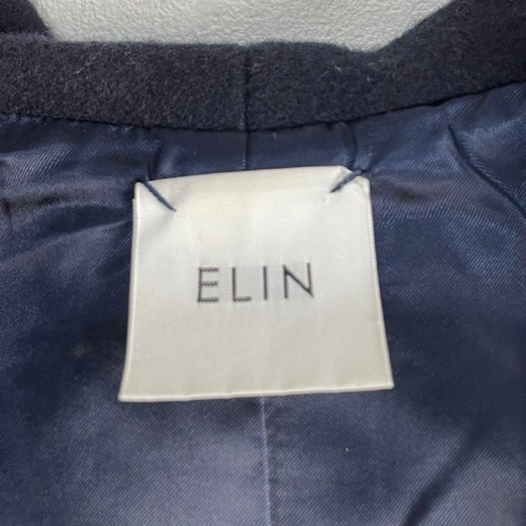 【エリン】ELIN✨美品✨フディーコート　ケープコート　ネイビー　ウール100%