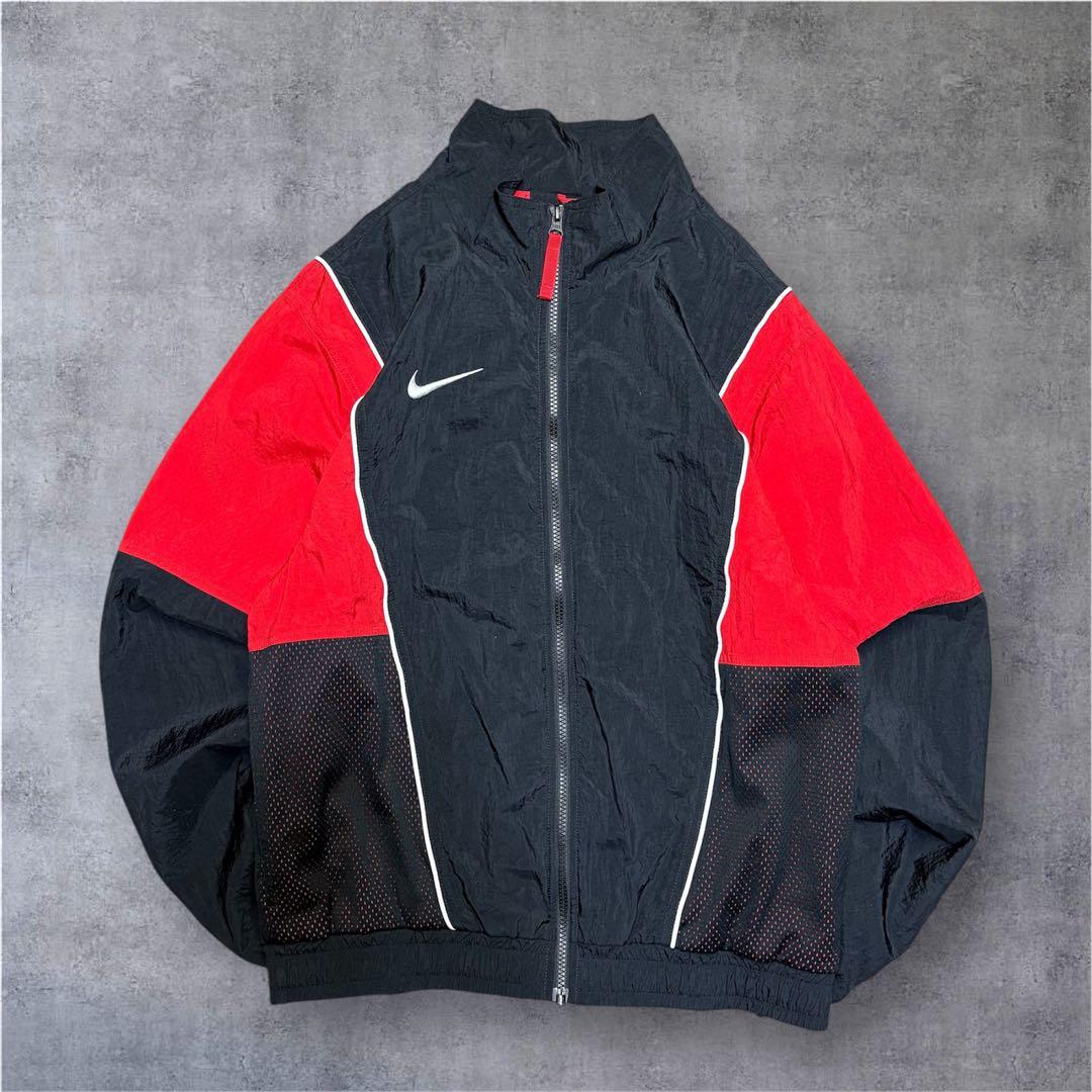 海外限定 NIKE ナイキ ナイロン セットアップ 黒 赤 S