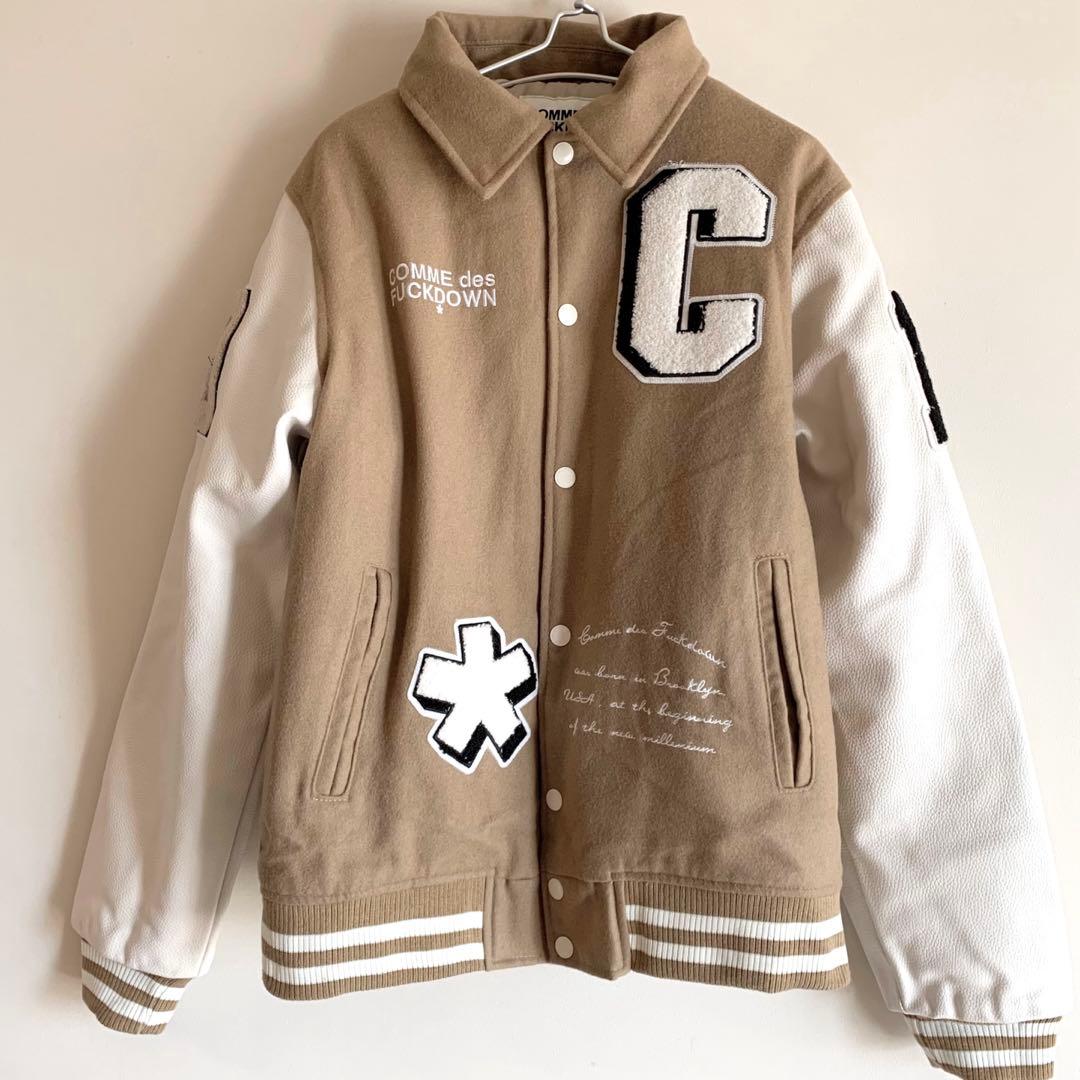 COMME des FUCKDOWN スタジャン ブルゾン ベージュ/ホワイト