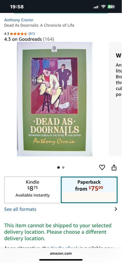 希少　DEAD AS DOORNAILS Anthony Cronin