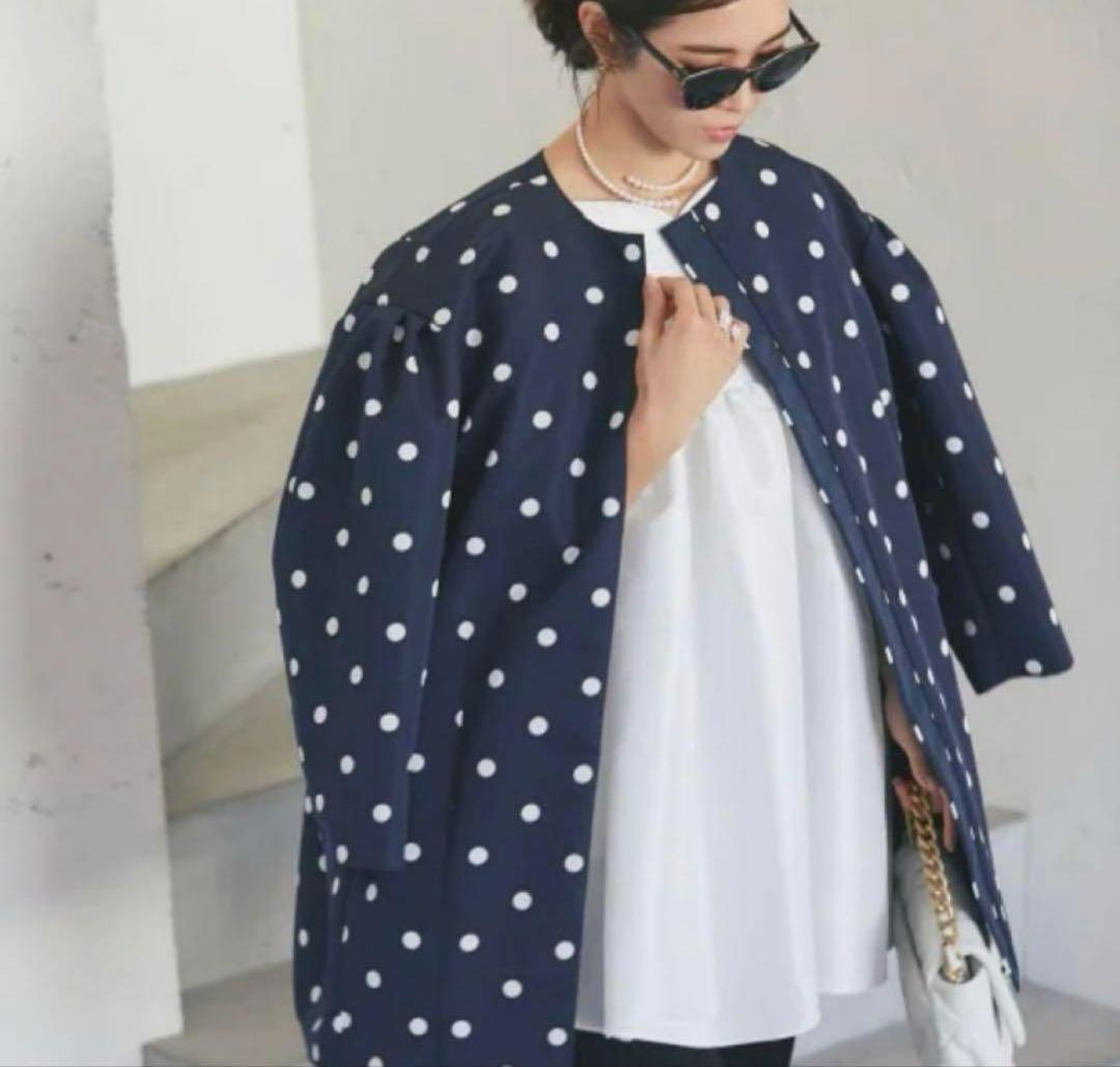 【美品】完売品✨セブンテン ドットコクーンミディアムコート ゆったり ネイビー