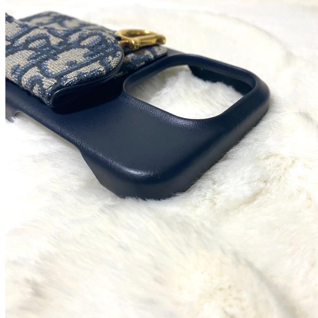 美品 Dior ディオール トロッター柄 iPhoneケース ネイビー レザー
