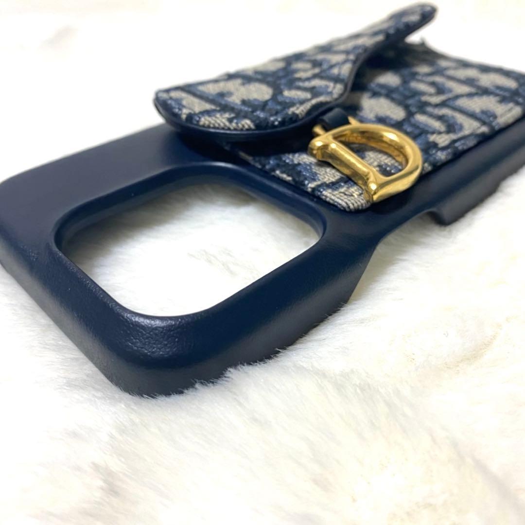 美品 Dior ディオール トロッター柄 iPhoneケース ネイビー レザー
