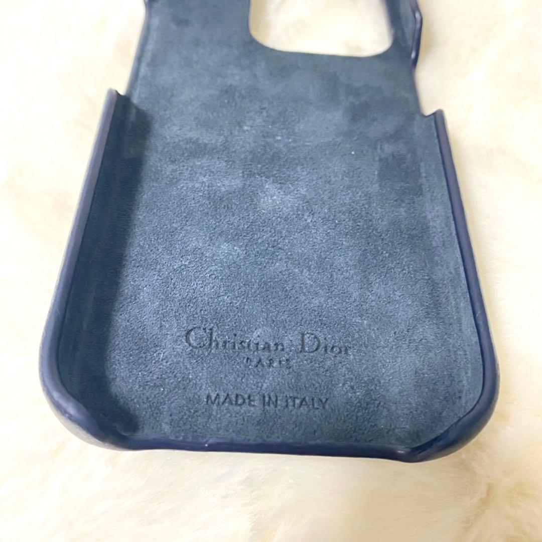 美品 Dior ディオール トロッター柄 iPhoneケース ネイビー レザー