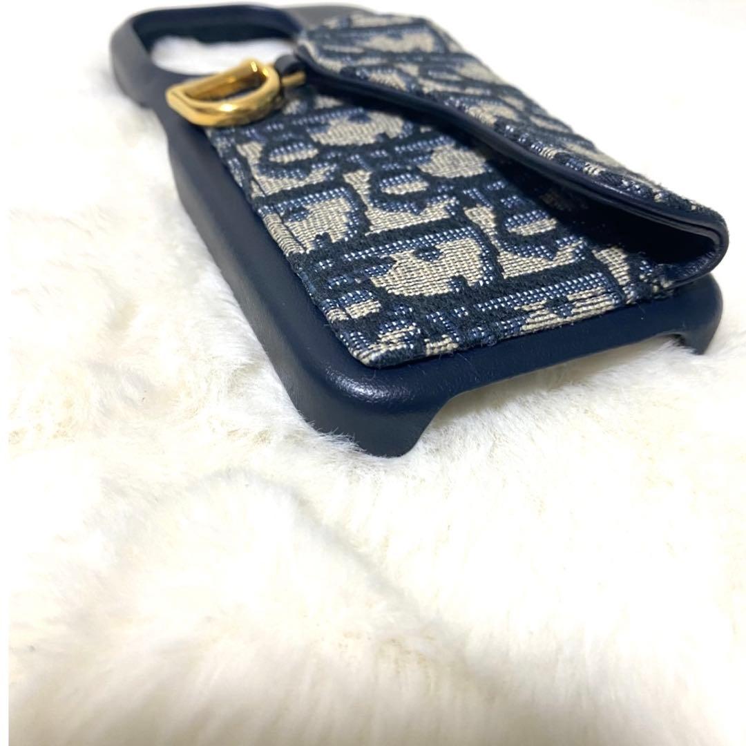 美品 Dior ディオール トロッター柄 iPhoneケース ネイビー レザー