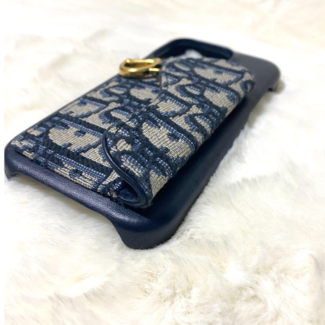 美品 Dior ディオール トロッター柄 iPhoneケース ネイビー レザー