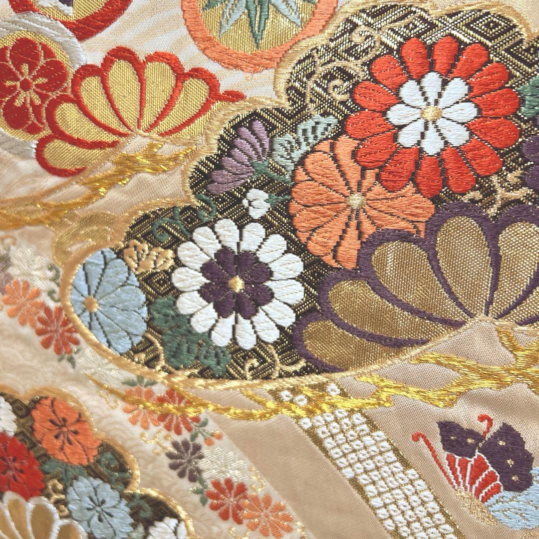 472 振袖フルセット 正絹 クリーム オフホワイト 赤 金彩 駒刺繍