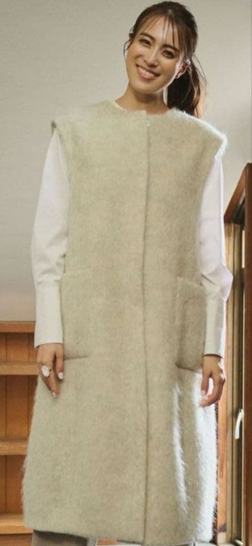 #newans✴︎ロングファーコクーンベスト　アイボリー