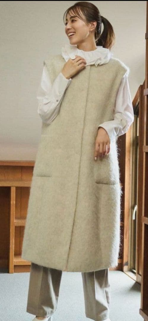 #newans✴︎ロングファーコクーンベスト　アイボリー