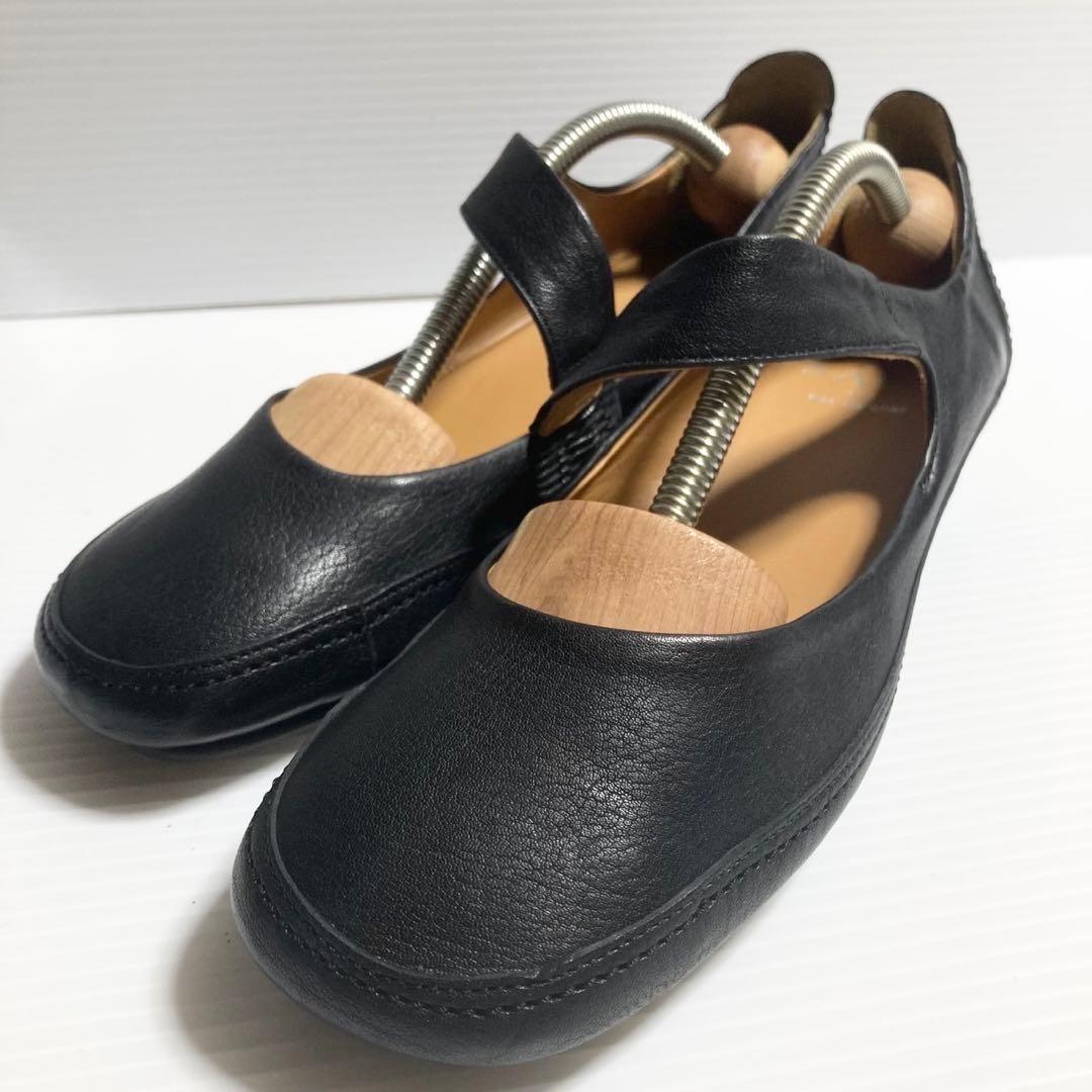 サヤ SAYA レザー ストラップ フラットシューズ 24cm ブラック