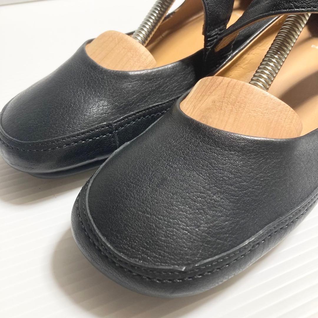 サヤ SAYA レザー ストラップ フラットシューズ 24cm ブラック