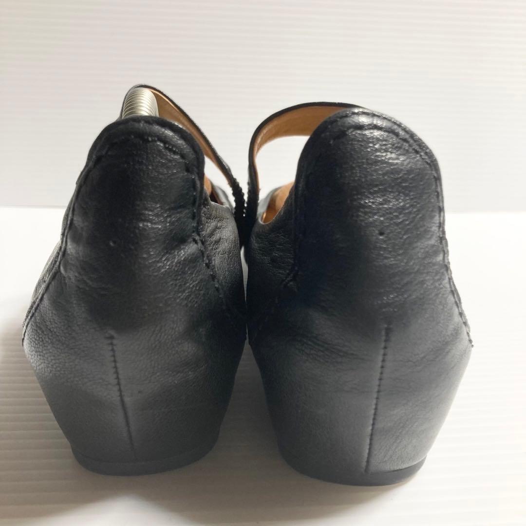 サヤ SAYA レザー ストラップ フラットシューズ 24cm ブラック