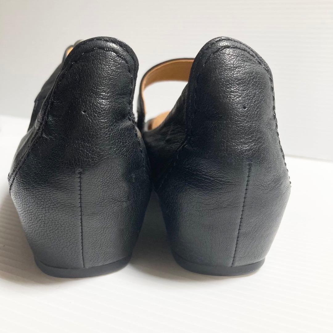 サヤ SAYA レザー ストラップ フラットシューズ 24cm ブラック