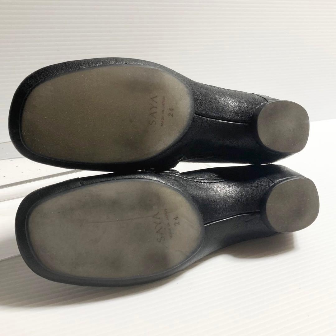 サヤ SAYA レザー ストラップ フラットシューズ 24cm ブラック